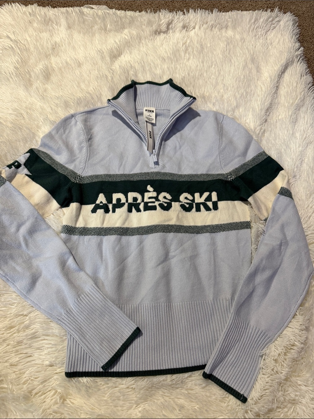 PINK Victoria's Secret Light Blue Aprés Ski Half-Zip Sweater